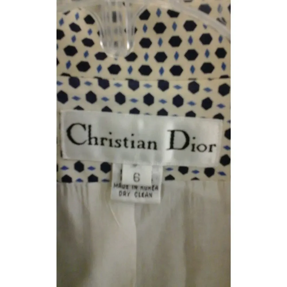 Christian Dior Designer Blazer women 6 100% silk ivory blue dots Luxury Capsule